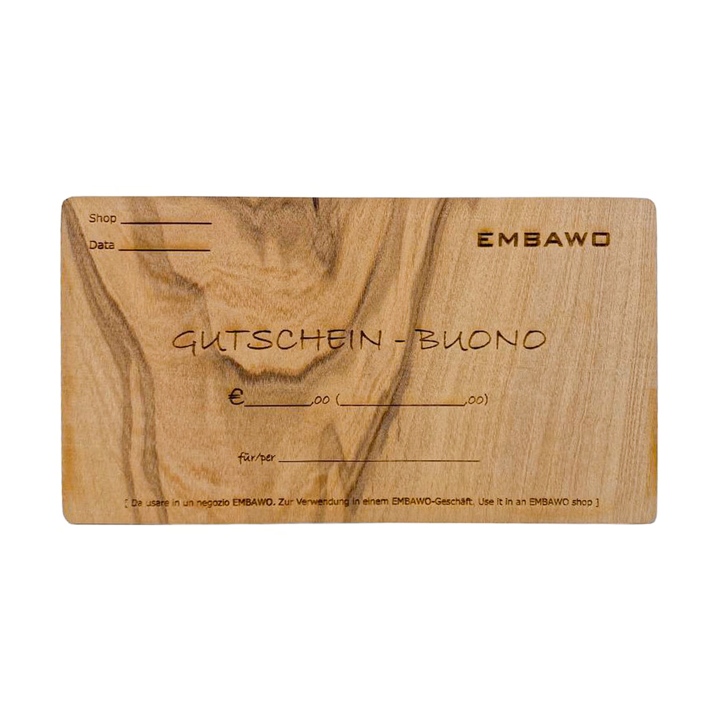 Gift card made of real wood with laser engraving