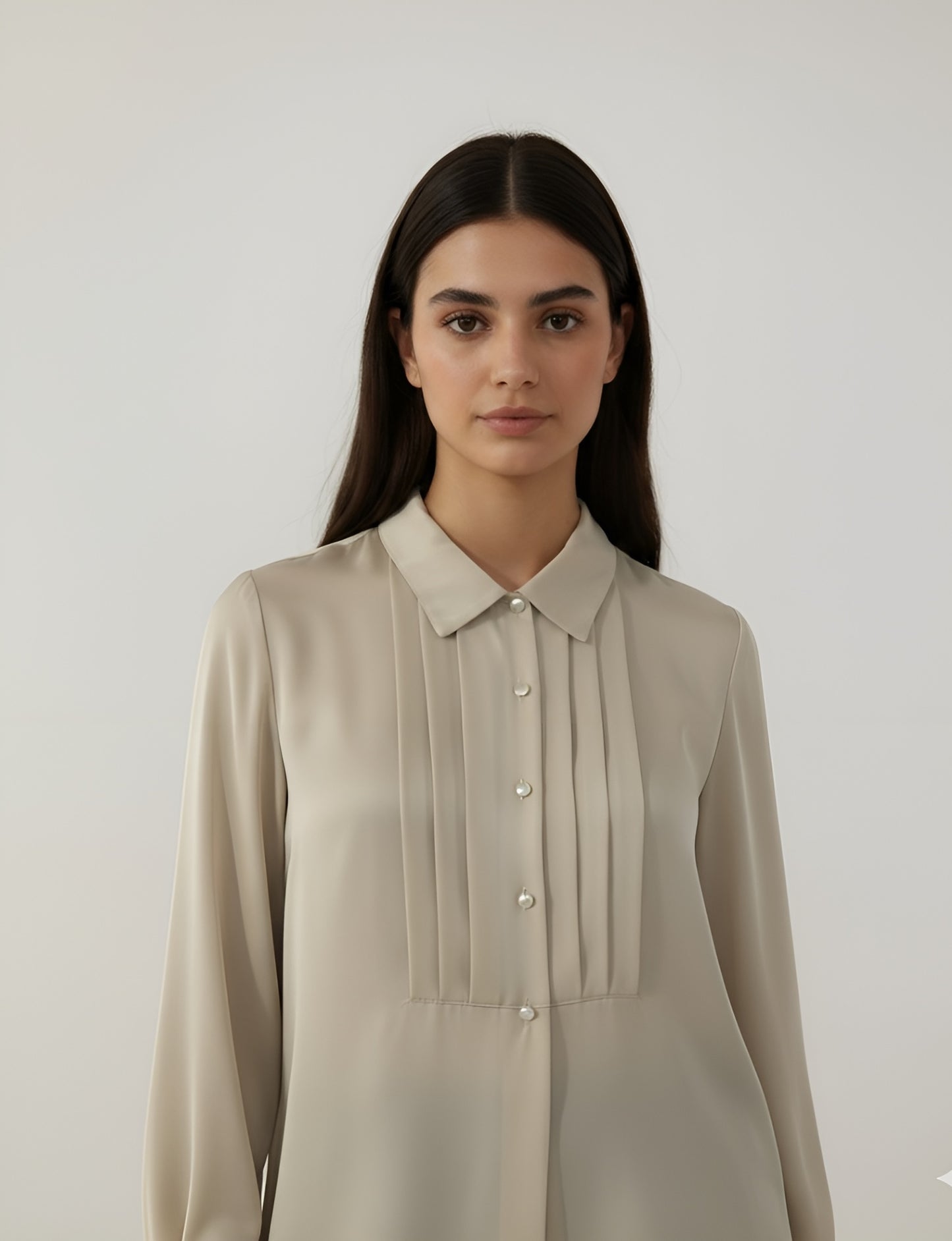 Beige Silk-Blend Shirt with Pleats