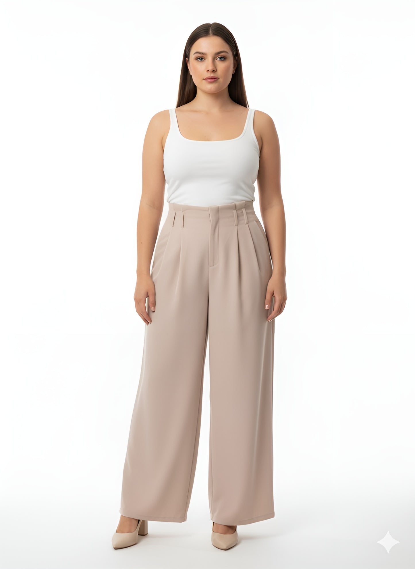 Beige Palazzo Trousers with Pleats