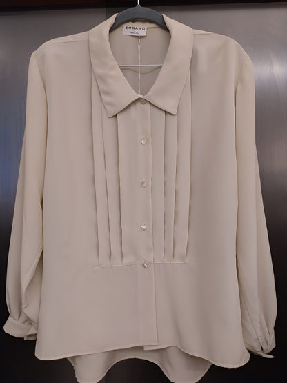 Beige Silk-Blend Shirt with Pleats