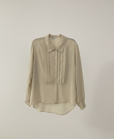 Beige Silk-Blend Shirt with Pleats