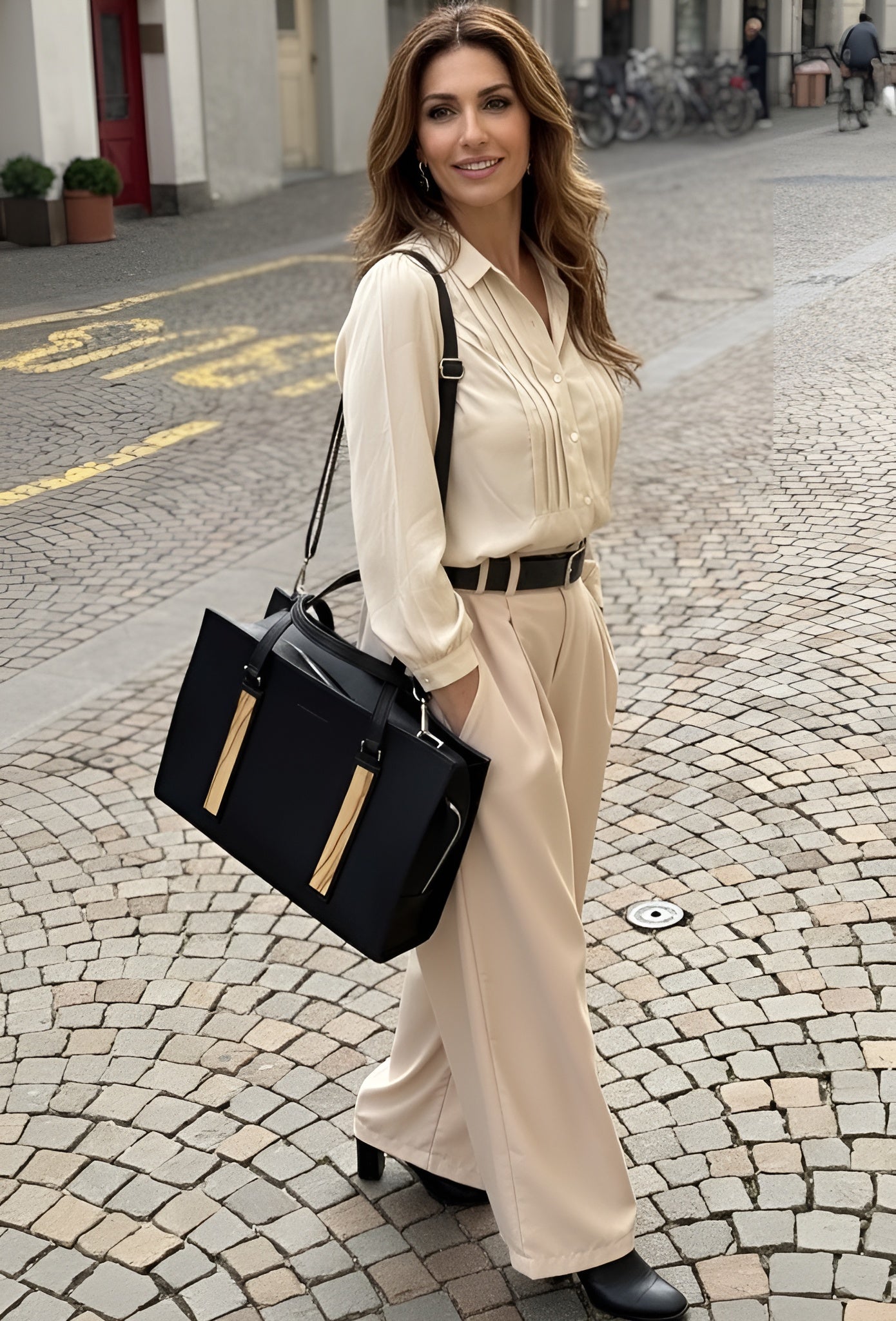 Beige Palazzo Trousers with Pleats