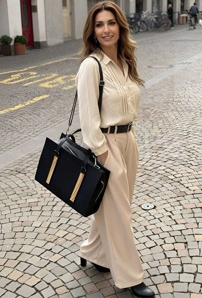 Beige Palazzo Trousers with Pleats